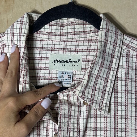Eddie Bauer Men's Checkered Button-Down Shirt - Brown and White - Picture 2 of 10